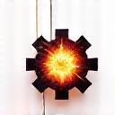 Icon depicting innovation with a gear and spark