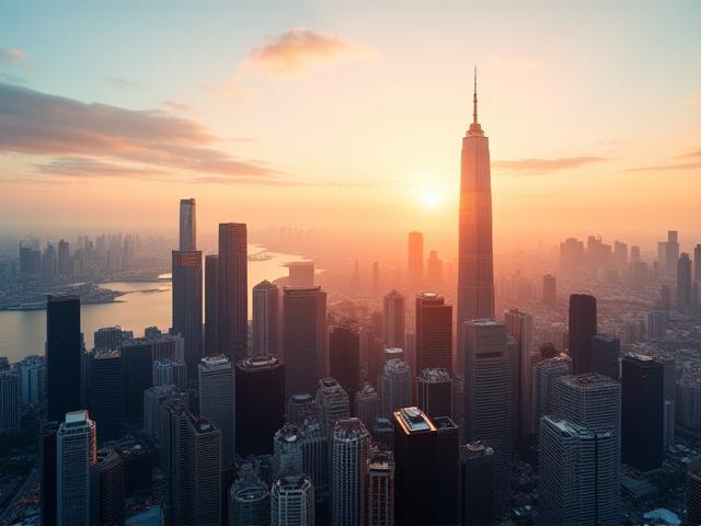 City skyline showing Asian Pacific market